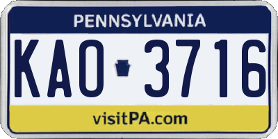 PA license plate KAO3716