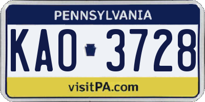 PA license plate KAO3728