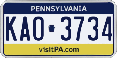 PA license plate KAO3734