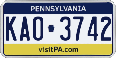 PA license plate KAO3742