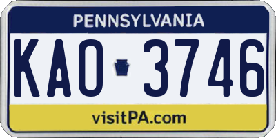 PA license plate KAO3746
