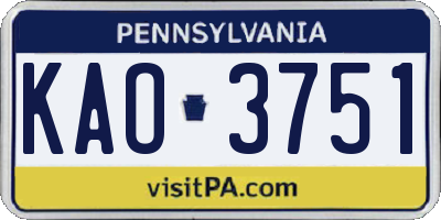 PA license plate KAO3751