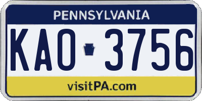 PA license plate KAO3756