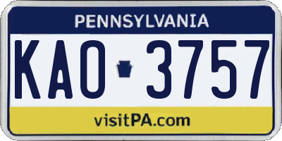 PA license plate KAO3757