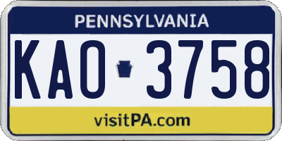 PA license plate KAO3758
