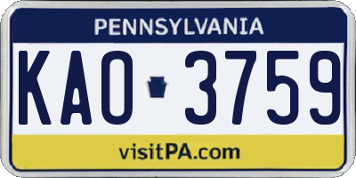 PA license plate KAO3759