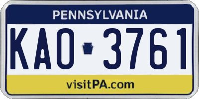 PA license plate KAO3761