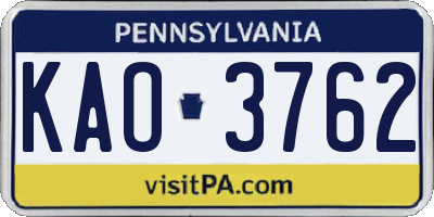 PA license plate KAO3762