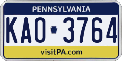 PA license plate KAO3764