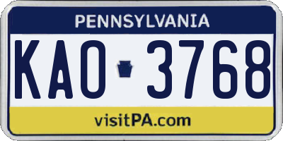 PA license plate KAO3768