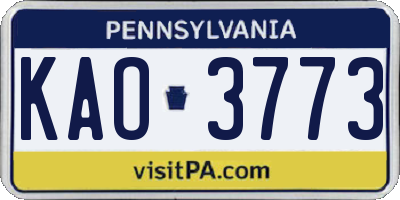 PA license plate KAO3773
