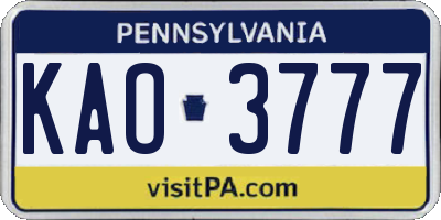 PA license plate KAO3777