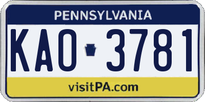 PA license plate KAO3781