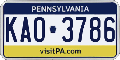 PA license plate KAO3786