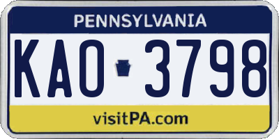 PA license plate KAO3798