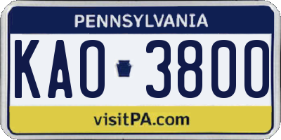 PA license plate KAO3800