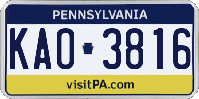 PA license plate KAO3816