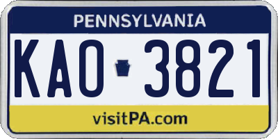 PA license plate KAO3821