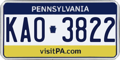 PA license plate KAO3822