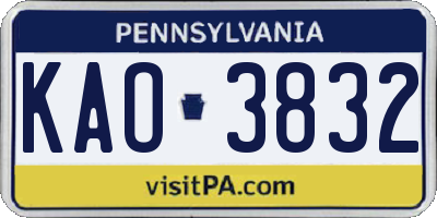 PA license plate KAO3832