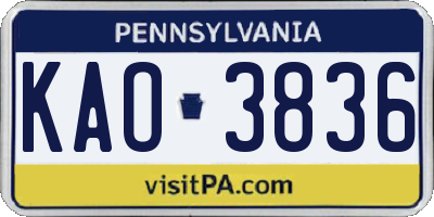 PA license plate KAO3836