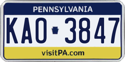 PA license plate KAO3847