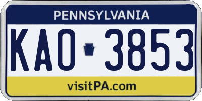PA license plate KAO3853