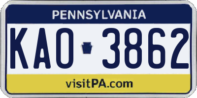 PA license plate KAO3862