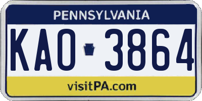 PA license plate KAO3864