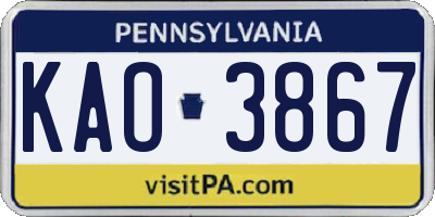 PA license plate KAO3867