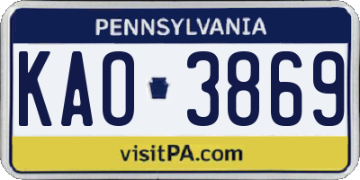 PA license plate KAO3869