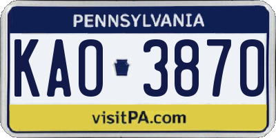 PA license plate KAO3870