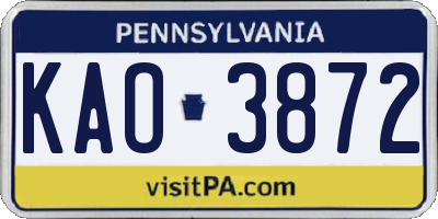 PA license plate KAO3872