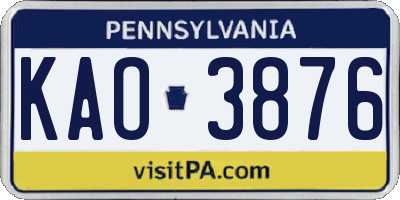 PA license plate KAO3876