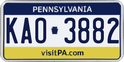 PA license plate KAO3882