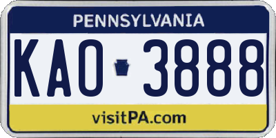 PA license plate KAO3888