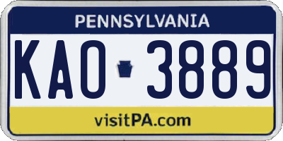 PA license plate KAO3889