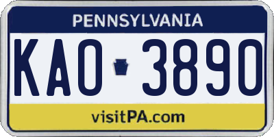 PA license plate KAO3890
