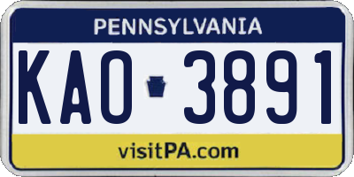 PA license plate KAO3891