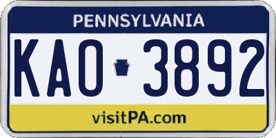PA license plate KAO3892