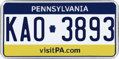 PA license plate KAO3893
