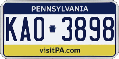 PA license plate KAO3898
