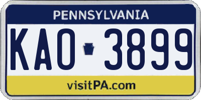 PA license plate KAO3899