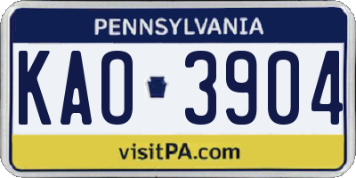PA license plate KAO3904