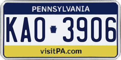 PA license plate KAO3906