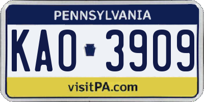 PA license plate KAO3909