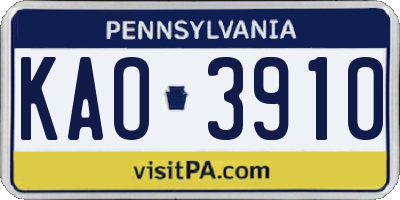 PA license plate KAO3910