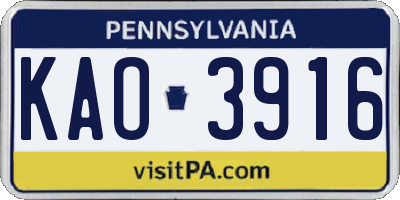 PA license plate KAO3916
