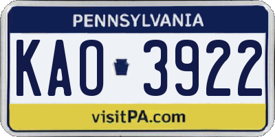 PA license plate KAO3922