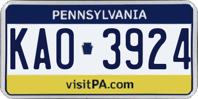 PA license plate KAO3924
